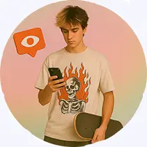 A boy operating phone and holding things in left hand 