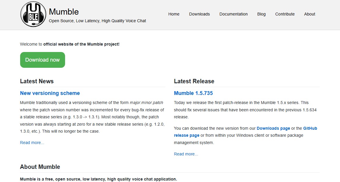 Mumble Home page image