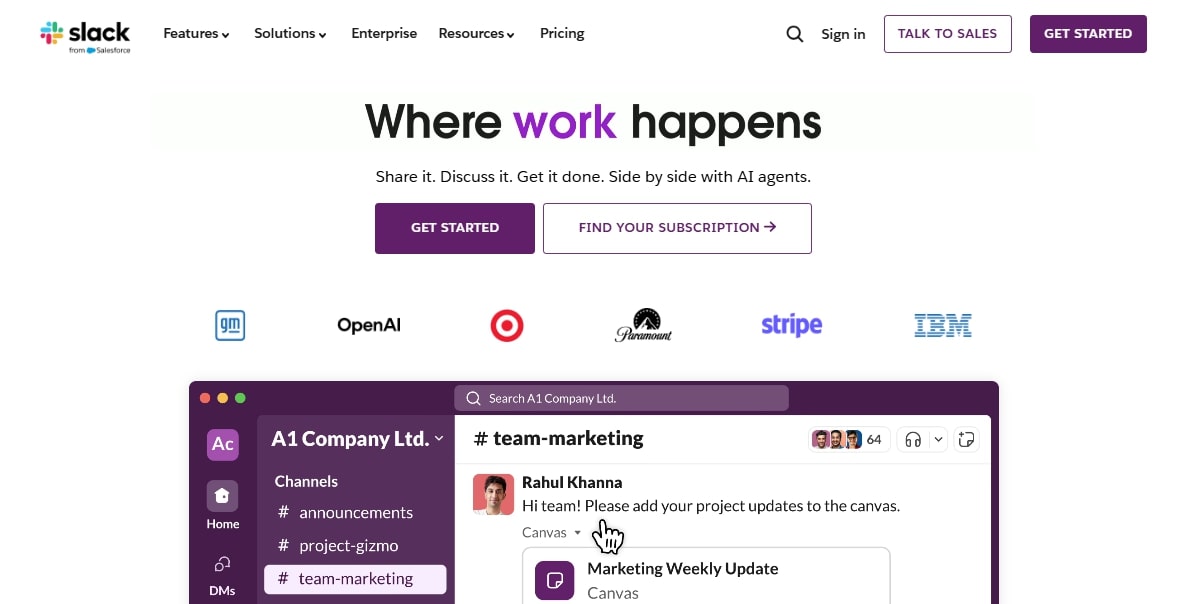 Slack home page image