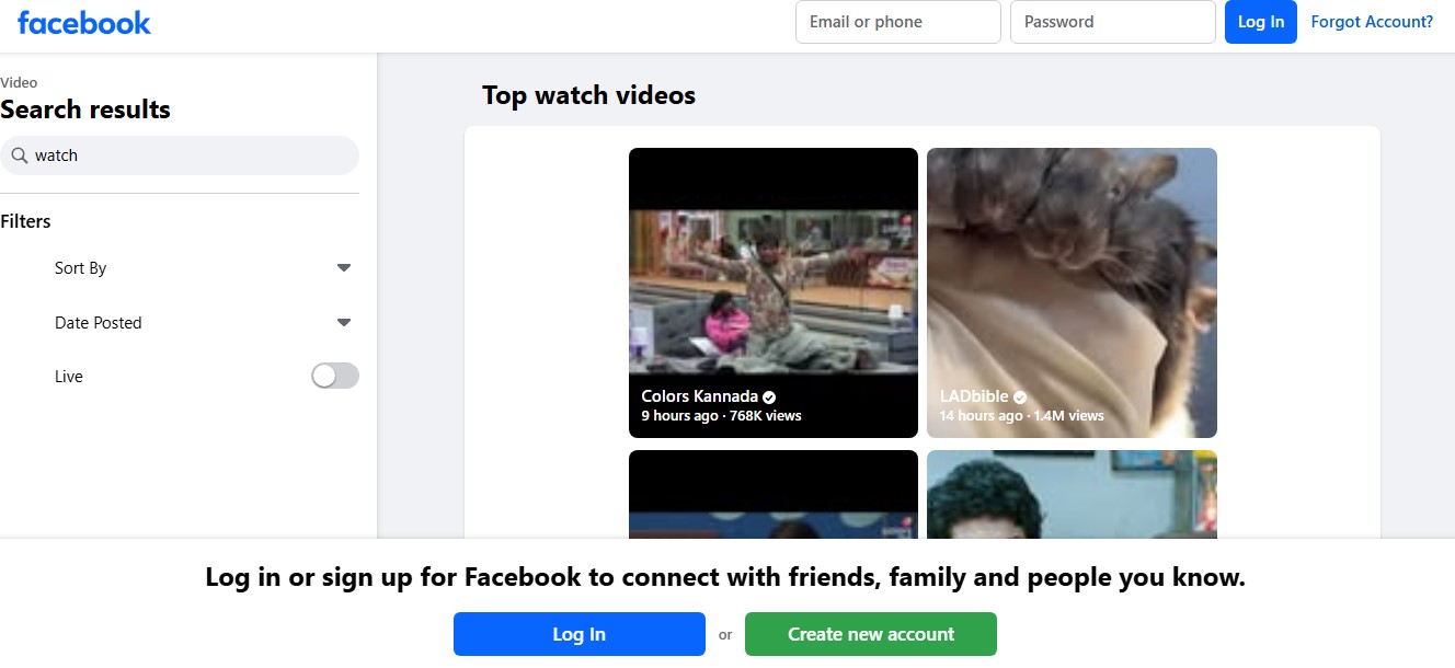 Facebook webpage image