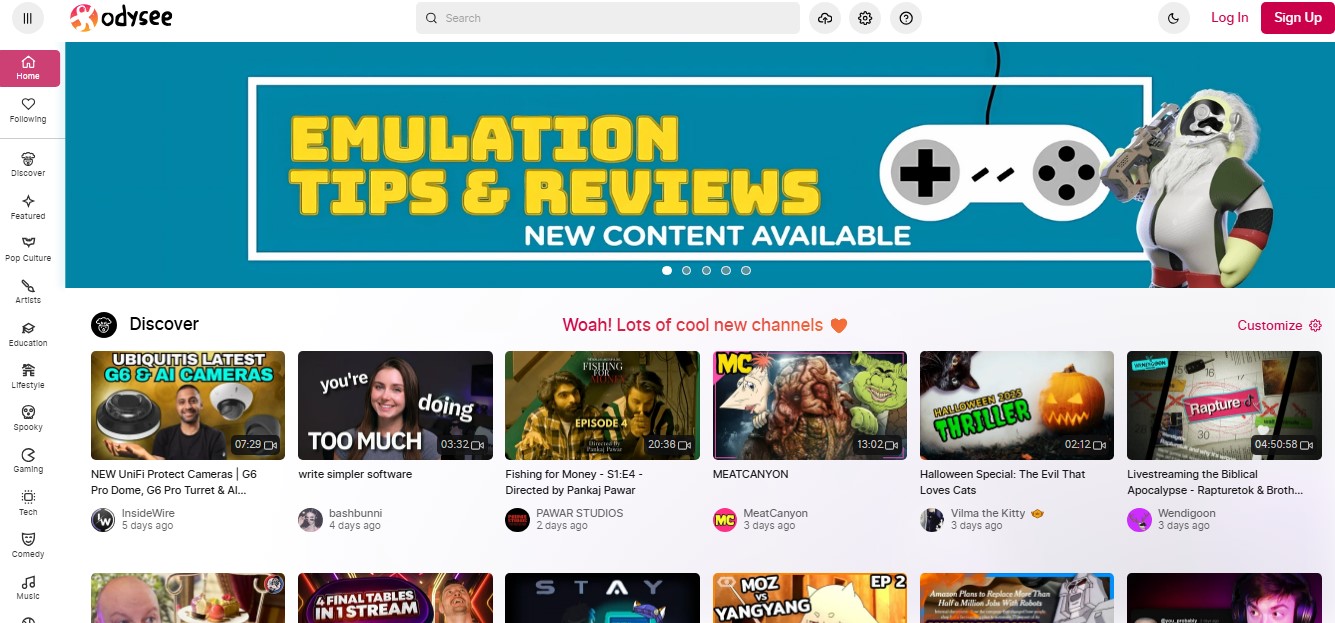 Odysee home page image