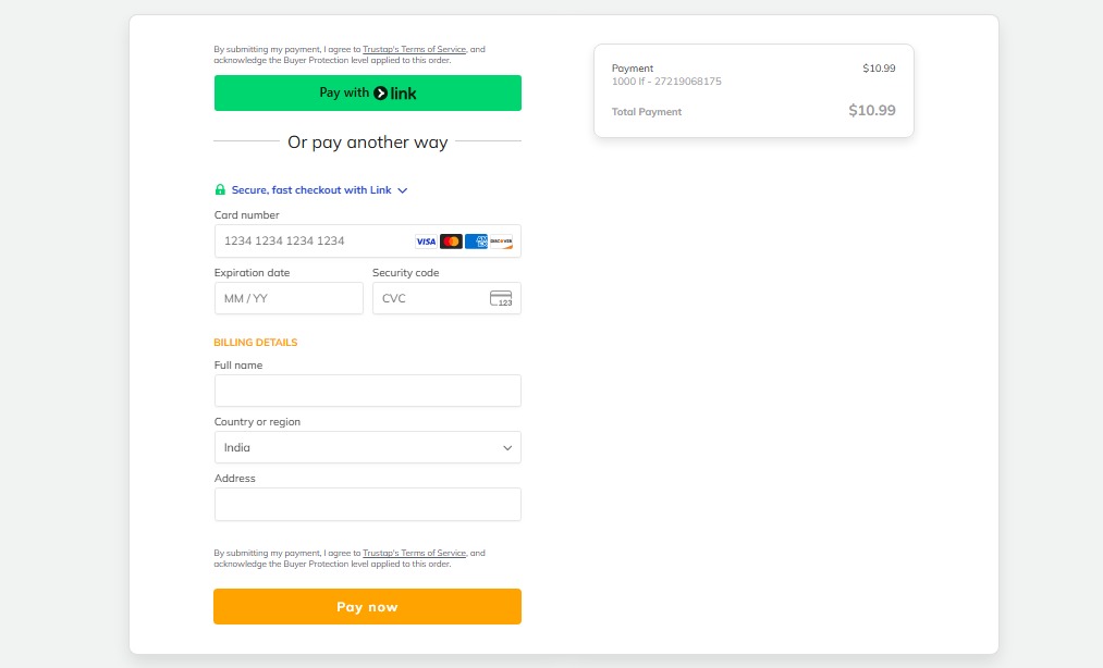 Secure payment interface dashboard