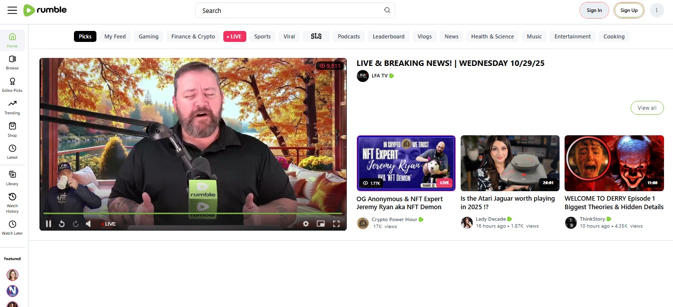 Rumble Home page image