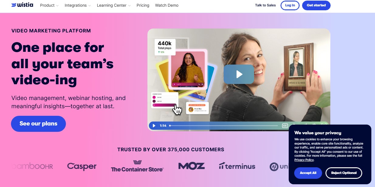 Wistia Home page image